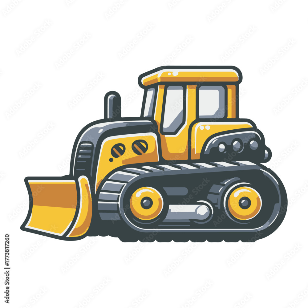 Fototapeta premium Vector illustration of a yellow bulldozer cartoon for construction and industrial themes. Suitable for kids books, stickers, infographics, logos, posters, and educational design projects.