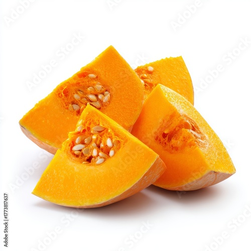 Slices of fresh and ripe pumpkin pieces with seeds in a beautiful view 