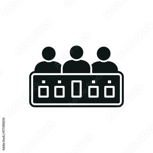 Three person silhouette jury box isolated on white background