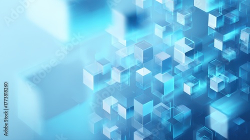 A beautiful abstract illustration featuring floating geometric shapes in shades of blue and white, creating a modern and creative background.