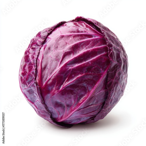 A vibrant red cabbage displayed on its own, showcasing its fresh texture