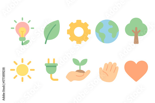 Eco-friendly, sustainable flat icon set. Nature, earth, environment symbols collection