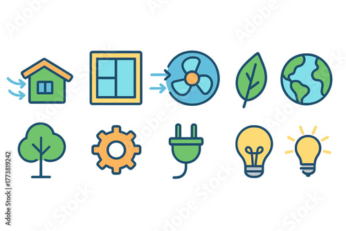 Flat nature and energy icon set. Environmental, sustainability icons flat collection