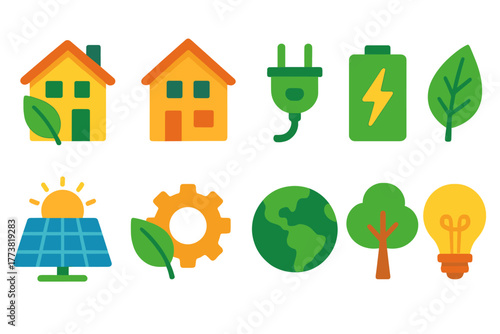 Eco-friendly, sustainability, energy flat icon set for environmental projects