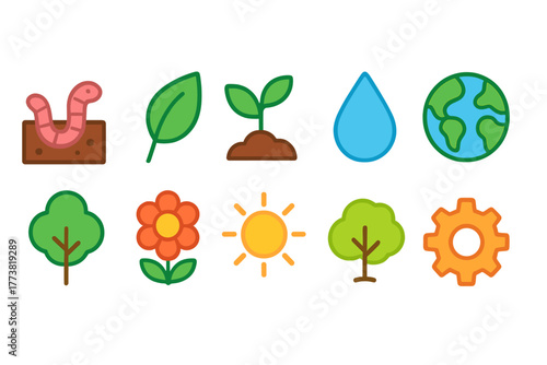Ecology and nature icon set. Environment, sustainability flat icons for green solutions