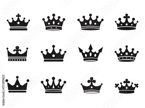 Crown Icon Set Vector Illustration of Royal Luxury Symbols for King and Queen Collection