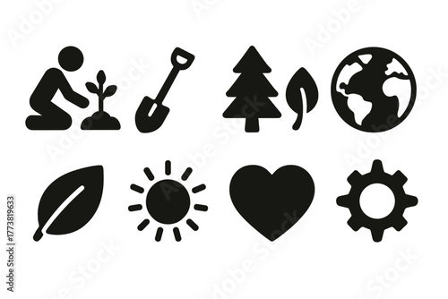 Environment and nature solid icon set. Eco-friendly, conservation icons solid collection