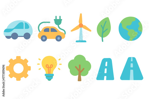 Environmental, eco-friendly flat icon set. Sustainability, renewable energy icons collection