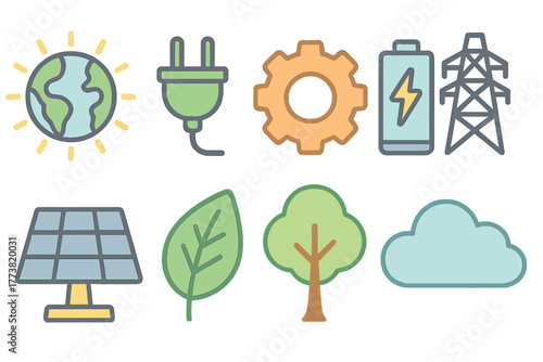 Eco, energy linear icon set. Sustainability, renewable resources outlined collection