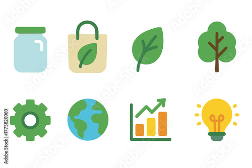 Eco-friendly, sustainable flat icon set. Green, nature conservation icons collection