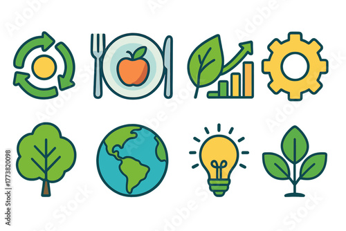 Sustainability, eco linear icon set. Green, environment, conservation flat icons collection