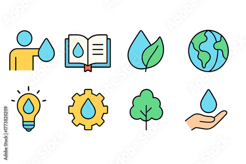 Environment, nature flat icon set. Eco-friendly, sustainability, conservation icons collection