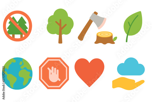 Environment protection flat icon set. Nature, sustainability, conservation icons collection