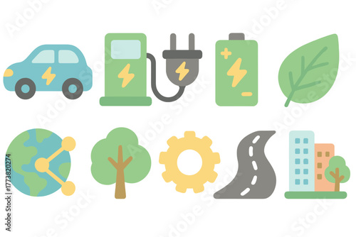 Eco-friendly, sustainable energy flat icon set. Environment and renewable energy icons