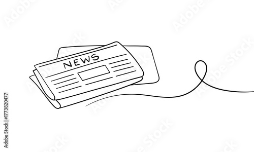 Stack of news newspapers, continuous line drawing. News, magazine outline. Vector illustration