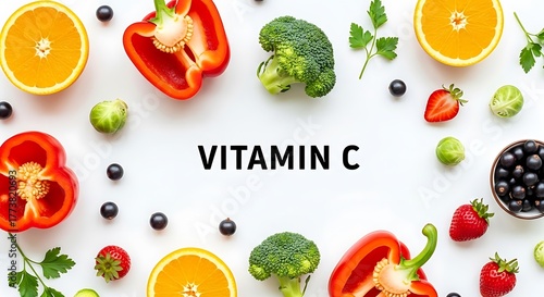 Colorful fruits and vegetables rich in vitamin c