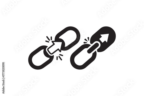 Broken chain link with arrow icon Concept of disconnection and failure symbol