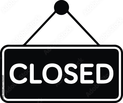 Black and white closed sign with rounded corners door