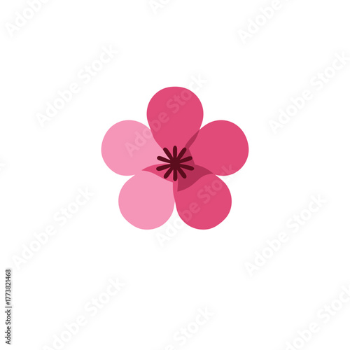 Single stylized pink cherry blossom flower icon on white background — minimal modern vector floral symbol