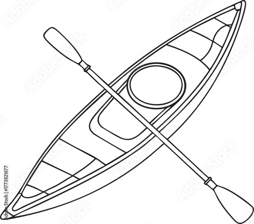 Kayak with paddle outline illustration for outdoor recreation and water sports design