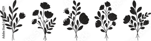 Elegant Black Floral Silhouettes Vector Collection