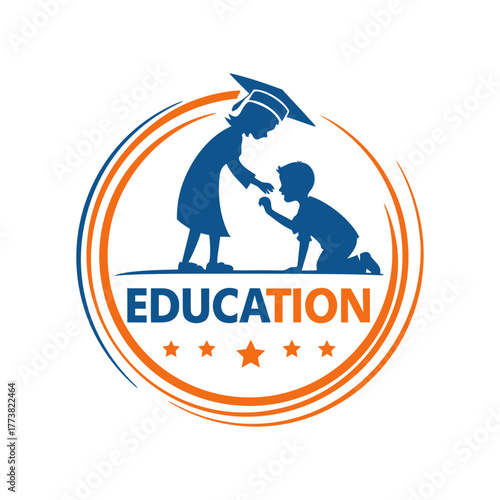 Education logo with graduate helping child