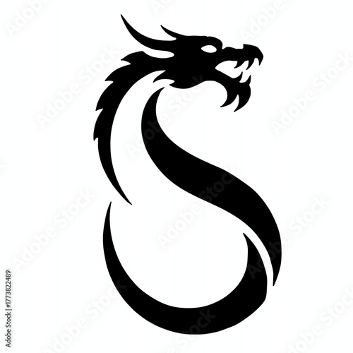 The image showcases a sleek and stylized dragon design, which also resembles the letter 