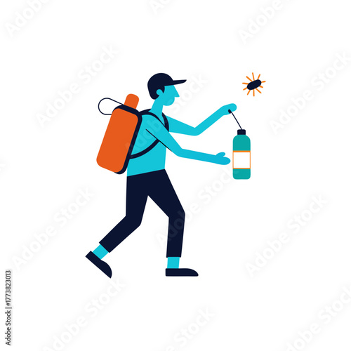 Person with backpack sprays a bottle with sparkles