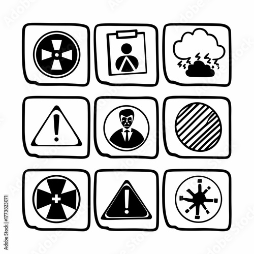 risk management icon set collection in dual tone style. an icon pack contain risk, threat, hazard, impact, control, mitigate, analysis, assess, plan, strategy