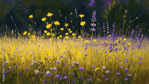 A Wide Open Field Grasslands and wildflowers isolated watercolor vector illustration svg