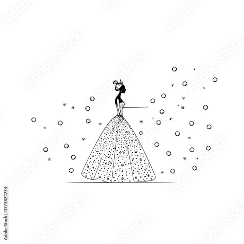 Sketch of a unicorn leaping over crystal formations with a flowing mane and a prominent horn in black and white