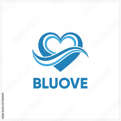 BLUOVE logo a modern, abstract heart symbol intertwined with flowing waves, representing love, water, and purity, ideal for health or wellness brands