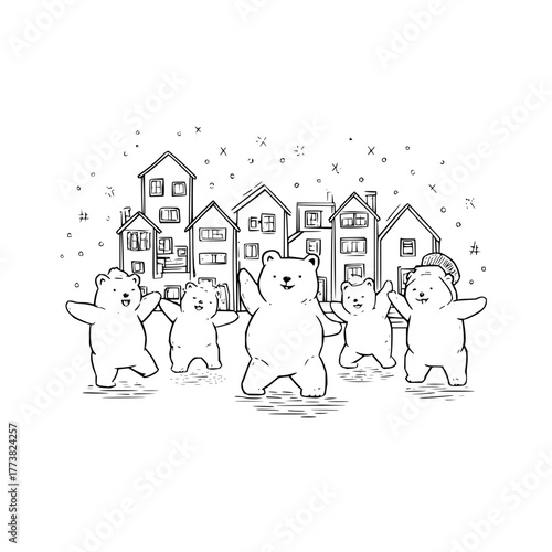 Illustration of a woman with a dress made of stippling and a marshmallow skirt on a white background