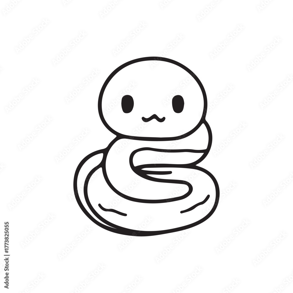 Fototapeta premium A cute coiled snake with a round head dots for eyes and a squiggle mouth