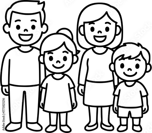 Cute Happy Family Line Art Illustration