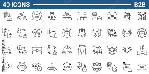 B2B Icons set. Business to Business icon set. containing B2B, business, commerce, trade, company, corporate, services and more. Outline Icon Collection. Vector illustration. Editable stroke 
