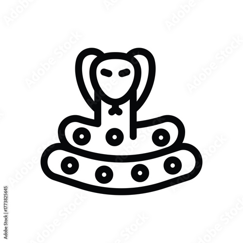 A stylized cobra with an erect head flattened neck displaying circular markings and a coiled body