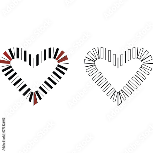 Piano Keys Heart Shape Design keyboard music love musical instrument black white red illustration symbol graphic