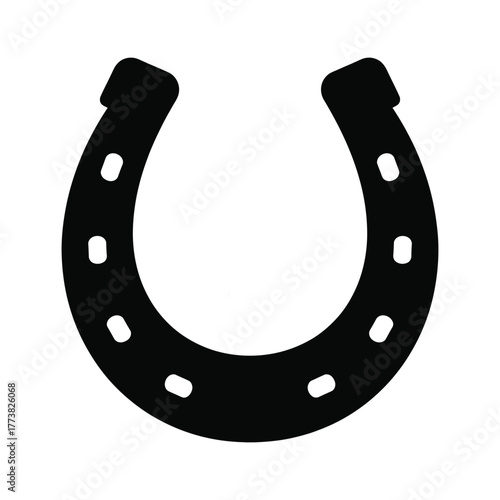 Black Horse Shoe Silhouette Icon Symbol of Good Luck and Fortune Vector Graphic