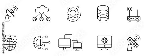 WebStreamline your tech with this modern set of networking icons, perfect for a professional and sleek tech design, offering a dynamic visual for your innovative projects