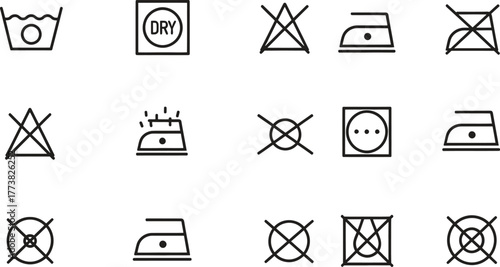 Set of Laundry Symbols for Garment Care and Textile Industry