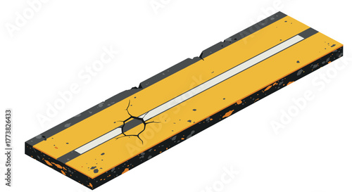 Isometric skateboard ramp with crack detailing in yellow and black