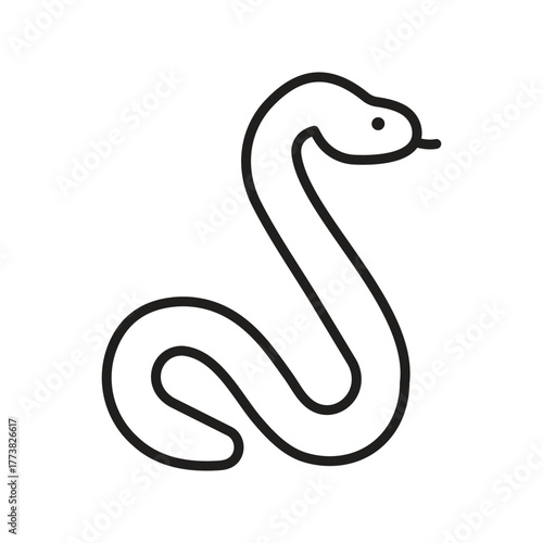 Black outline of a snake with a small eye and tongue coiled with its head raised