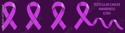 Testicular cancer awareness icons. Orchid ribbons for Cancer signs. vector illustration for patient motivation,  hope ,charity and support symbol useful for campaign banner, poster, sticker (Isolated)