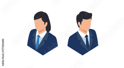 Isometric business professionals in suits facing forward on a white background