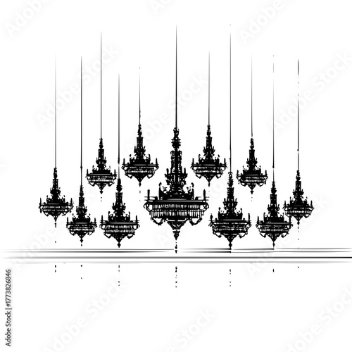 A knight with helmet and shield riding a unicorn with a spear in a black and white line drawing style