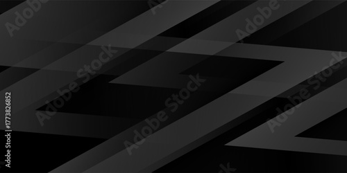 Modern black white abstract background. Minimal. Gradient. Dark grey banner with geometric shapes, lines, stripes, triangles. Design. Futuristic. Cut paper or metal effect.vector eps10