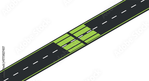 Isometric highway design with green bicycle lanes and road dividers