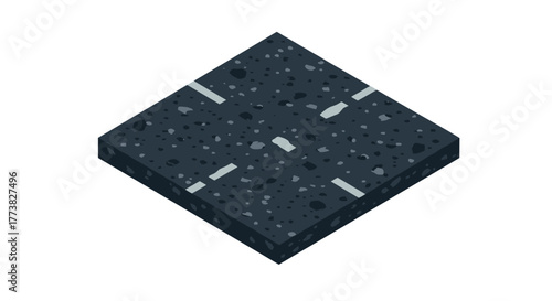 Isometric terrazzo tile design in dark gray with stone patterns