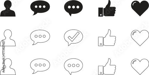 Social media icons like comment profile like and heart symbol